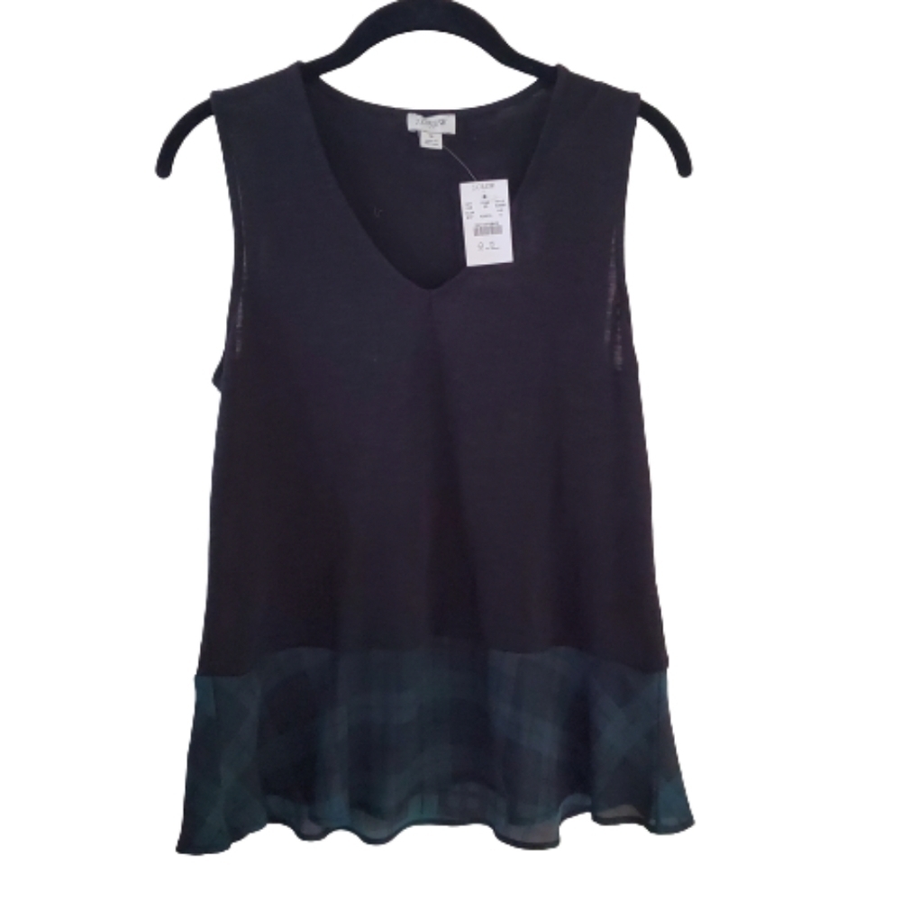 J. Crew Factory Green Tartan Plaid Peplum V-Neck Tank Top NWT